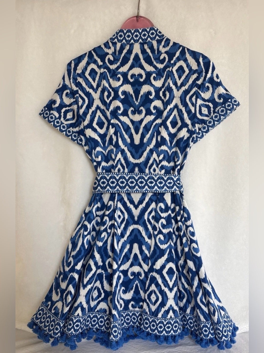 Alice + Olivia Rolled Sleeve Mini Shirt Dress Artisan Ikat French Blue Size 0 - Picture 9 of 16